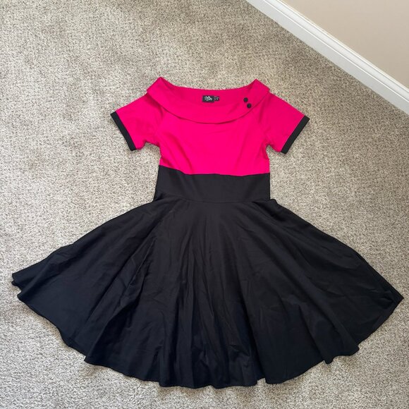 Dolly & Dotty Darlene Retro 50s Swing Dress Hot Pink Black vintage retro 12 - Picture 2 of 12